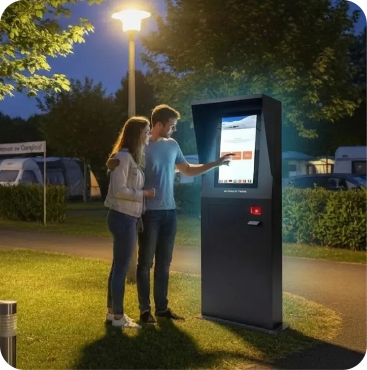 4 bonnes raisons totem nuit_Inaxel.webp Borne d’arrivée autonome permettant l’accès au camping