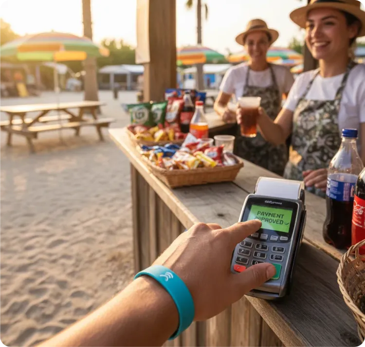 Paiement sans argent liquide dans un camping avec bracelet RFID