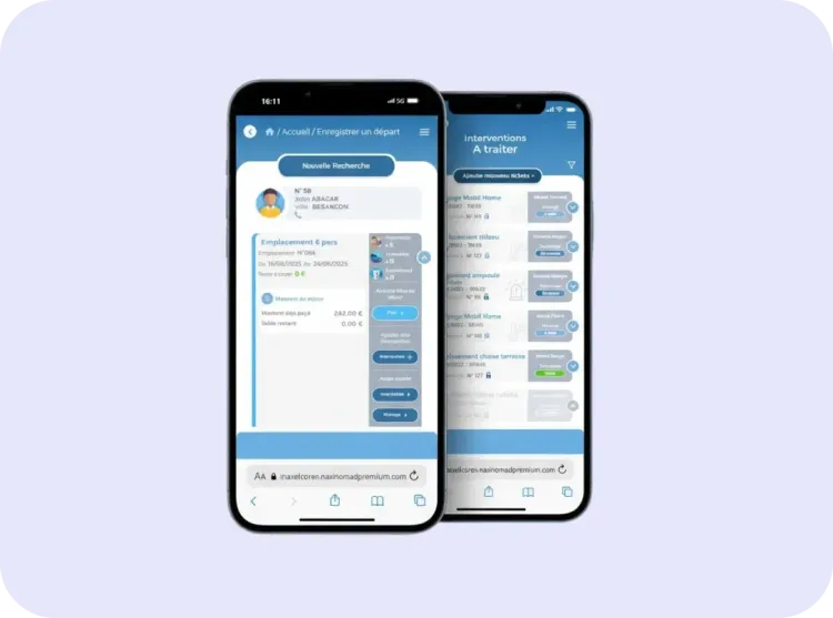 Tout savoir sur l'appli Naxi Nomad Premium_Inaxel.webp Interface de l’application mobile Naxi Nomad Premium pour gérer un camping